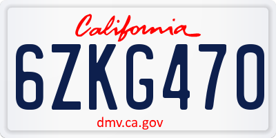 CA license plate 6ZKG470