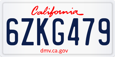 CA license plate 6ZKG479