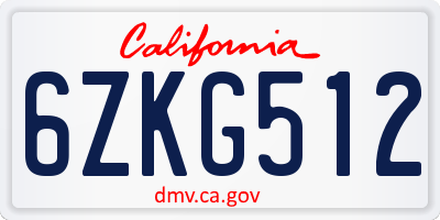 CA license plate 6ZKG512