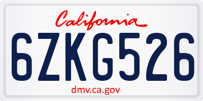 CA license plate 6ZKG526