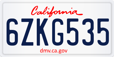 CA license plate 6ZKG535