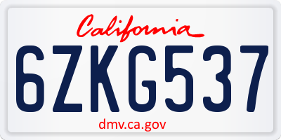 CA license plate 6ZKG537