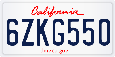 CA license plate 6ZKG550