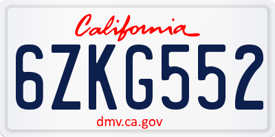 CA license plate 6ZKG552