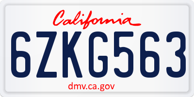 CA license plate 6ZKG563