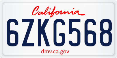 CA license plate 6ZKG568
