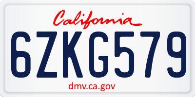 CA license plate 6ZKG579