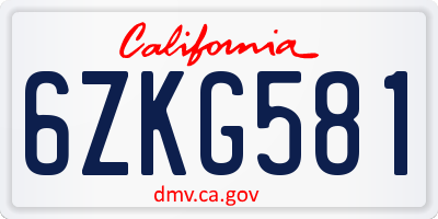 CA license plate 6ZKG581