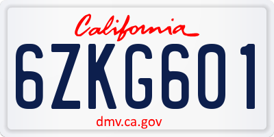 CA license plate 6ZKG601