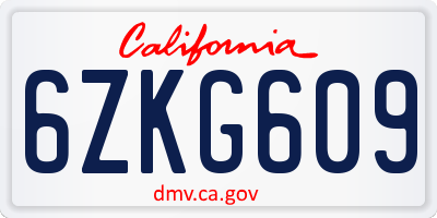 CA license plate 6ZKG609