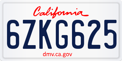 CA license plate 6ZKG625