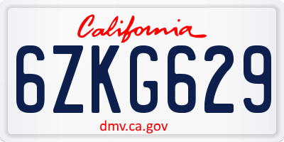 CA license plate 6ZKG629