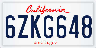 CA license plate 6ZKG648
