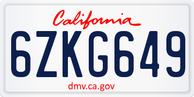 CA license plate 6ZKG649