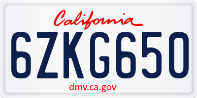 CA license plate 6ZKG650