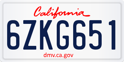 CA license plate 6ZKG651
