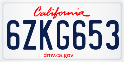 CA license plate 6ZKG653