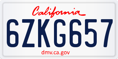 CA license plate 6ZKG657