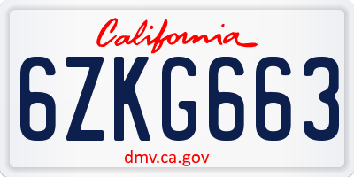 CA license plate 6ZKG663