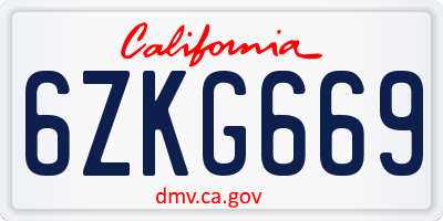 CA license plate 6ZKG669