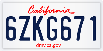 CA license plate 6ZKG671