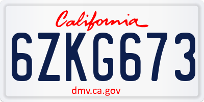 CA license plate 6ZKG673