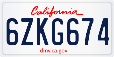 CA license plate 6ZKG674