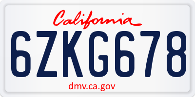 CA license plate 6ZKG678