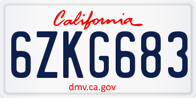 CA license plate 6ZKG683