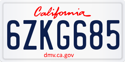 CA license plate 6ZKG685