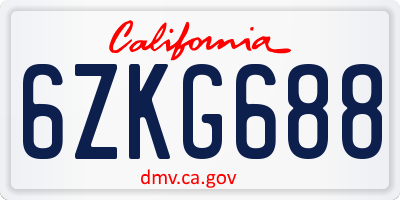 CA license plate 6ZKG688