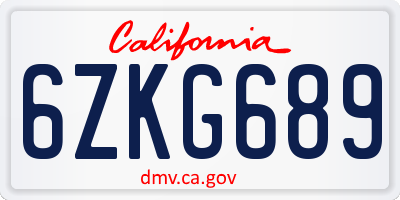 CA license plate 6ZKG689