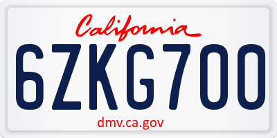 CA license plate 6ZKG700