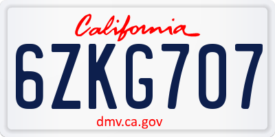 CA license plate 6ZKG707