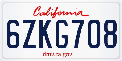 CA license plate 6ZKG708