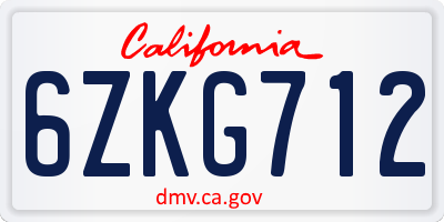 CA license plate 6ZKG712