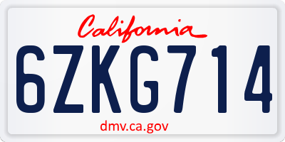CA license plate 6ZKG714