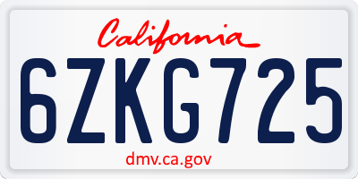 CA license plate 6ZKG725