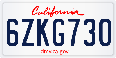 CA license plate 6ZKG730