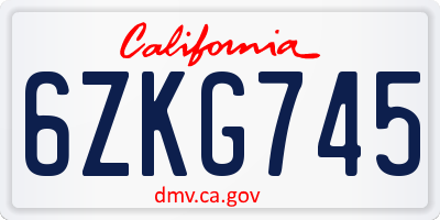 CA license plate 6ZKG745