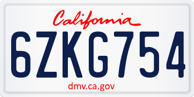 CA license plate 6ZKG754
