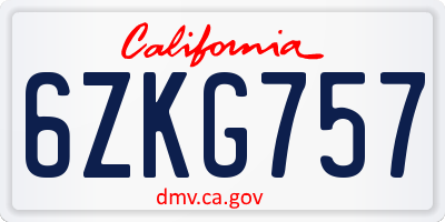 CA license plate 6ZKG757