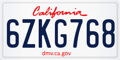 CA license plate 6ZKG768
