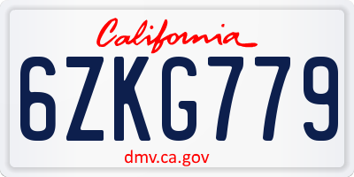 CA license plate 6ZKG779