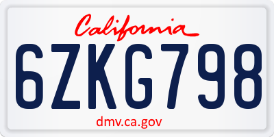 CA license plate 6ZKG798
