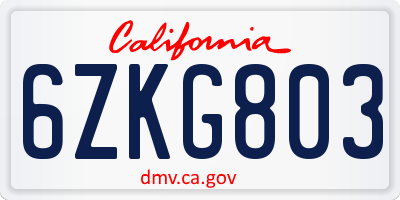 CA license plate 6ZKG803