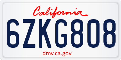 CA license plate 6ZKG808