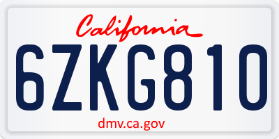 CA license plate 6ZKG810