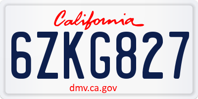 CA license plate 6ZKG827
