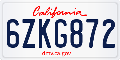 CA license plate 6ZKG872